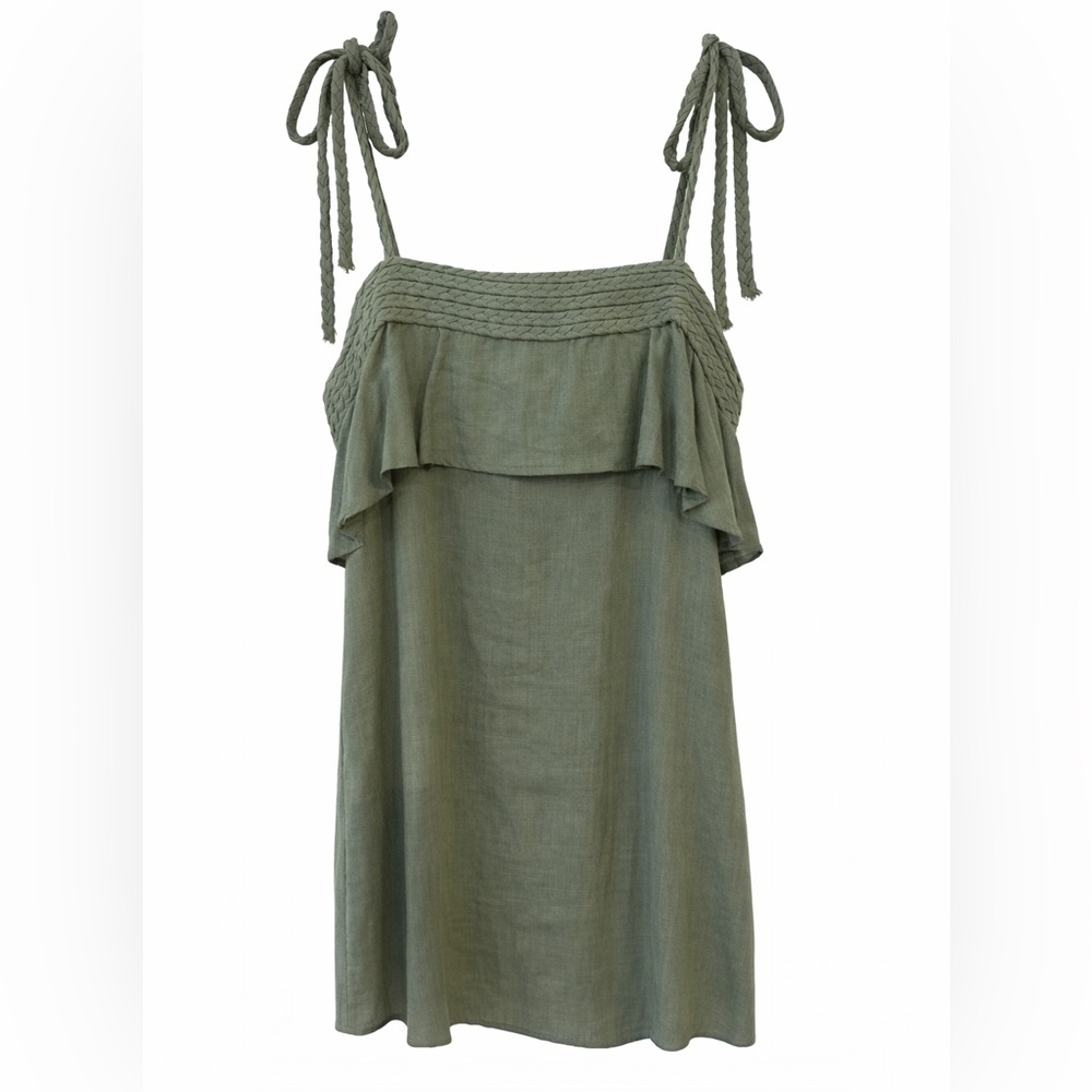 Indikah by Angel Biba Green Linen Cotton Midi Dress Size Medium